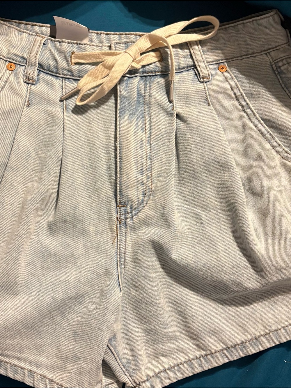 Blank NYC Light Blue Denim Shorts with Cream Patch